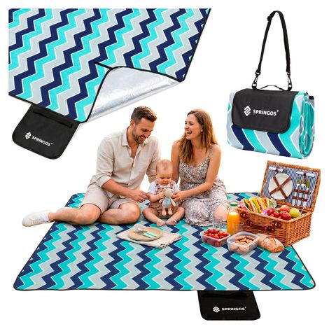 SPRINGOS Coperta da picnic 220 x 180 cm A zig-zag, Coperta da esterno Coperta per auto Asciugamano da spiaggia Tappetino per sedersi. (1/5)