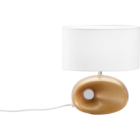 "Lampada da tavolo EOLO in ceramica dorata con paralume in tessuto bianco 35 cm." (1/3)