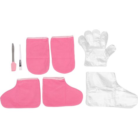 Set de soin cire mains pieds, 100 pcs gants jetables roses + pinceau + couvre-pieds en tissu, kit spa épilation (1/5)