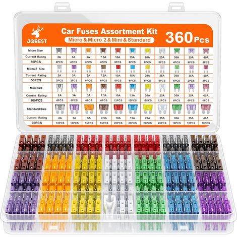 360Pcs Fusible Voiture Set, 160 Mini Fusible Auto + 90 Moyenne Fusible Automobile + 50 Micro+ 60 Micro2 + Extracteur - pour Voiture/RV/Camion/Moto (2A 3A 5A 7.5A 10A 15A 20A 25A 30A 35A 40A) (1/5)