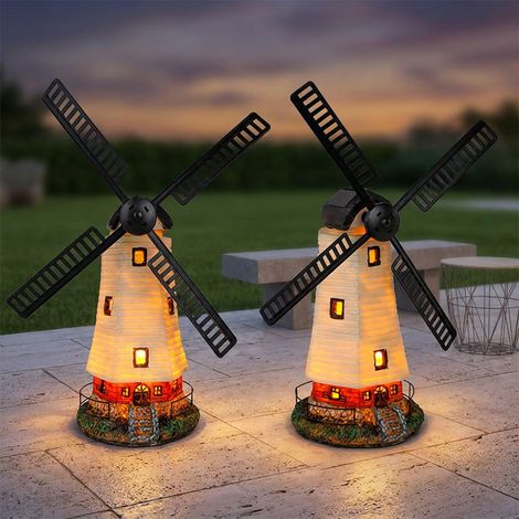 Solarlampe Windmühle Außenleuchte Gartenlampe Außen Dekoration Akku Wetterfest IP44, mehrfarbig, LED warmweiß, LxBxH 19x42x51cm, 2er Set