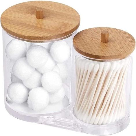 Frascos de almacenamiento para discos de algodón，Organizador de bastoncillos de algodón de acrílico，Soporte portátil para bastoncillos de algodón (1/5)
