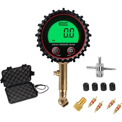 Manomètre numérique amélioré pour pneus, embout de gonflage et accessoires pour compresseur, écran LCD, puissant projecteur LED, 255 PSI