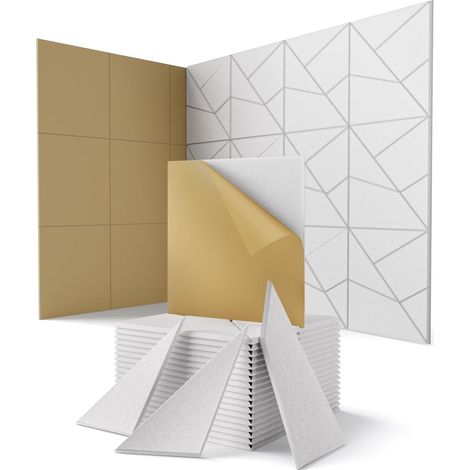 Lot de 12 Panneaux Acoustiques Autocollants Noirs - Absorption Phonique 30x30x0,9 cm, Design Lignes Modulable (Studio, Chambre Gaming, Porte, Mur) (1/5)