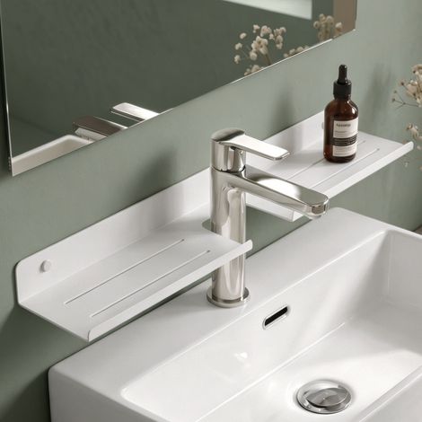 Mai & Mai Étagère Murale en Acier Carbone pour Robinet Support Rangement au Mur Étagère Lavabo Évier à Poser pour Salle de Bain Cuisine Blanc Sablé 600×100×50 MM Reglo-17