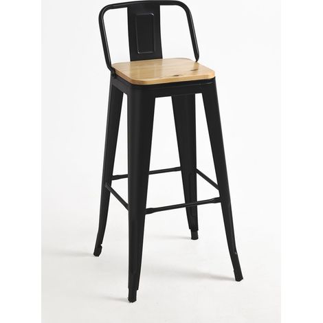 Packs Taburetes Altos - Pack 4 Taburetes Torix Respaldo Madera Natural 95 cm - Negro mate (1/5)