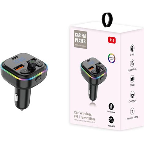 P14 Car Bluetooth MP3 Hands-free Calling Car FM Transmitter QC3.0 Dual USB Car Charger Music Player -- P14 Color Box Package (1/3)