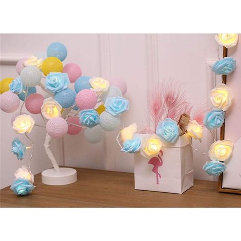 Guirlande lumineuse LED à piles en forme de rose pour mariages, Saint-Valentin, fêtes, anniversaires, festivals, décoration intérieure ou extérieure (3 m, 20 LED, bleu + blanc chaud)