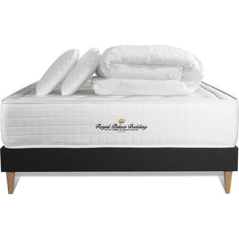 Komplettpaket Bett - Matratze 140x190 cm + Boxspringbett mit Lattenrost (im Set) + 2 Kopfkissen + Bettdecke - Buckingham