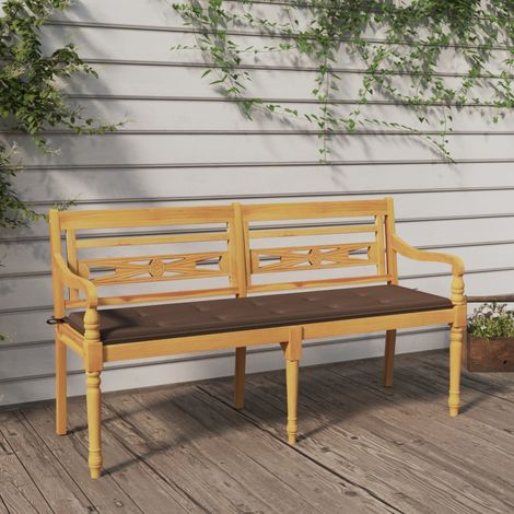 Banc Batavia avec coussin Banc de jardin Banquette taupe 150 cm Bois de teck massif 33602 (1/5)