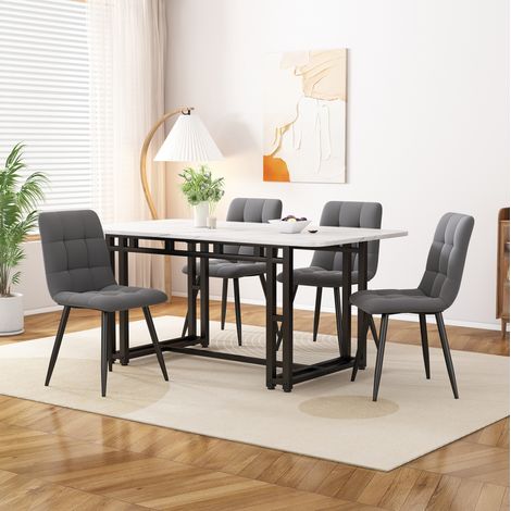 Ensemble repas en MDF et velours gris, 4 places, style moderne avec table 120 cm et chaises rembourrées (1/5)
