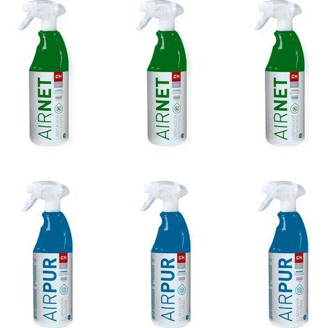 Pack 6 unidades 3 AIRNET + 3 AIRPUR pulverizadores limpiador y elimina olores aire acondicionado 750 ml