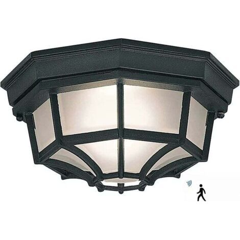Plafoniera/parete da esterno a LED da 12W con sensore di movimento, design classico in metallo/vetro, nera, illuminazione esterna, plafoniera, illuminazione esterna, bianca (1/5)