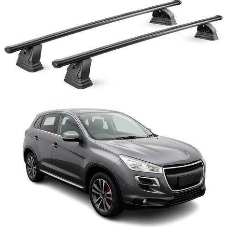 OMAC Barres de toit transversales en acier pour Peugeot 4008 2012-2017 – TÜV / DIN 75302:2019 – Antivol inclus – Rainure en T (accessoires) – Charge max 75 kg – 2 barres – Noir (1/5)