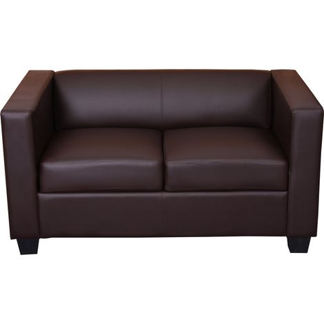 Divano sofa 2 posti lounge moderno elegante serie Lille M65 75x137x70cm ecopelle marrone (1/5)