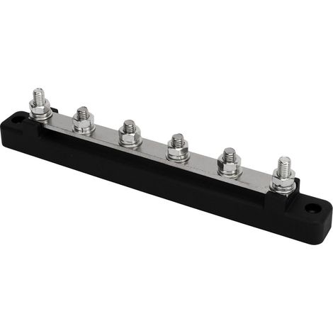 Bornier de distribution électrique à 6 bornes avec couvercle anti-poussière, goujons M6, 12 V à 48 V CC, 150 A, pour voitures, bateaux et camping-cars, noir. (1/5)
