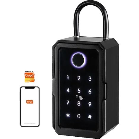 Caja fuerte para llaves, múltiples opciones de desbloqueo, diseño duradero, cerradura con aplicación Tuya (1/2)