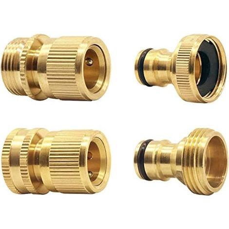 4 Pcs Raccord Tuyau d'Arrosage en Laiton Massif, 3/4 Pouce Adaptateurs de Connexion Rapide Mâle et Femelle pour Tuyau Arrosage(BSP) (1/5)