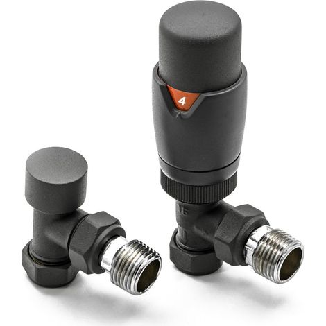 Reina Modal TRV Angled Radiator Valve and Lockshield - Anthracite (1/2)