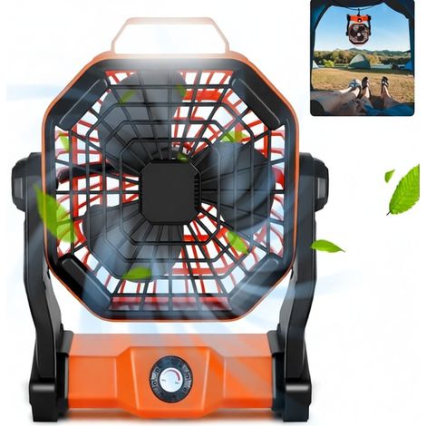 Ventilateur de camping portable rechargeable avec lumière et crochet, ventilateur de tente sans fil 2 en 1 et ventilateur de bureau USB, batterie 5200 mAh