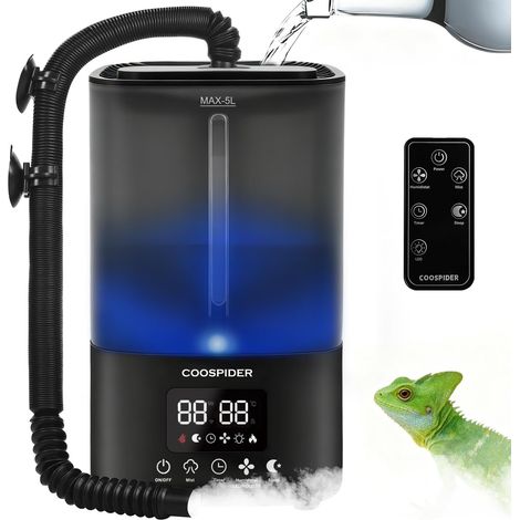 Tararium Humidificateur automatique pour terrarium avec minuterie et capteur d'humidité - Humidificateur automatique pour serpents, caméléons, tortues - Brume ultrasonique silencieuse - 5 l (1/5)