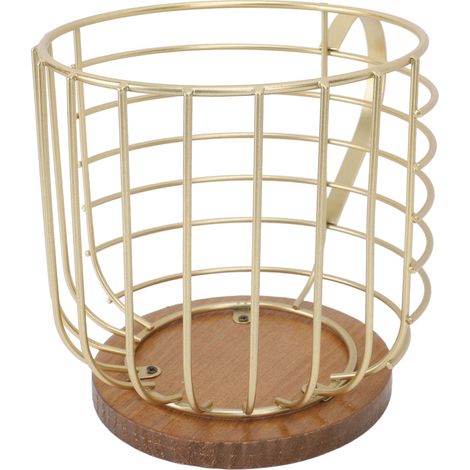 Porte-dosettes de café en fer forgé, grande capacité, gain de place, base en bois, doré avec couvercle, idéal pour ranger les dosettes de café à la maison ou au bar à café. (1/5)