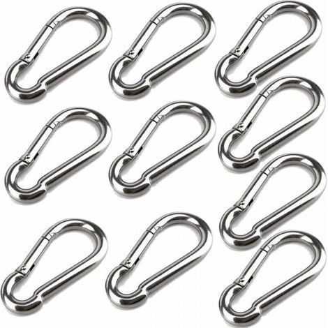 10 Karabinerhaken, 40 mm x 4 mm, Edelstahl 304, mit Schnapphaken, Tragfähigkeit bis ca. 80 kg. (1/4)