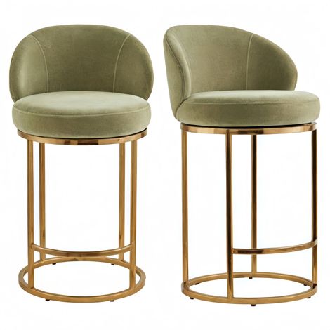 Lot de 2 chaises de bar pivotantes 360°, assise 90,5 cm, chenille, dossier rembourré, idéal pour bar