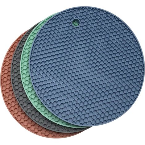 Lot de 4 dessous de plat en silicone multifonctionnels, maniques, dessous de plat résistants à la chaleur, tapis isolants pour tasses, maniques isolantes, multicolores. (1/5)