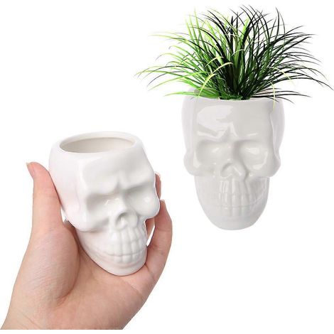 Pot de fleurs en céramique en forme de crâne créatif, pot de fleurs vert pour plantes succulentes, contenant pour plantes De (1/4)