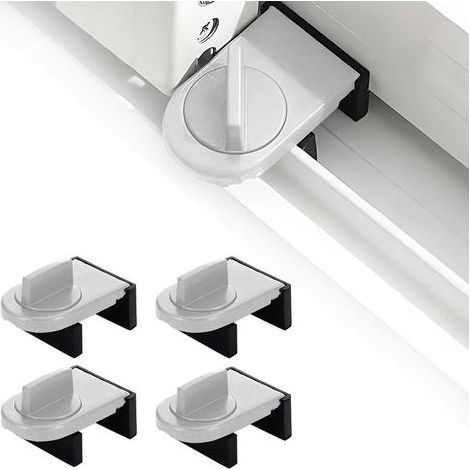 4 Pièces Verrou Baie Coulissante,Serrure Butée Réglable,Serrure de Sécurité pour Fenêtre,Bloque Fenetre Coulissante,Sans Perceuse,pour Portes et Fenêtres Coulissantes (Argent) (1/5)