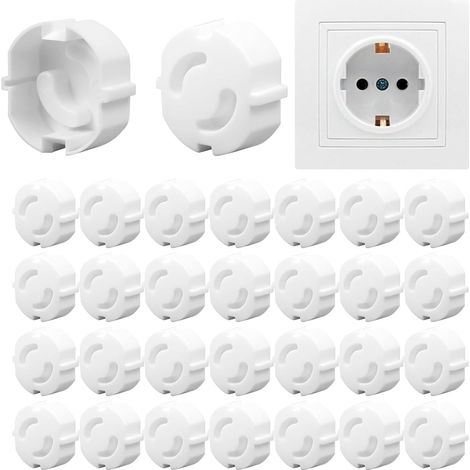 30 pièces Caches de sécurité pour prises électriques pour enfants, caches à emboîter, avec mécanisme de verrouillage par rotation, adaptés à la cuisine, la salle de bains et le salon (blanc) (1/5)