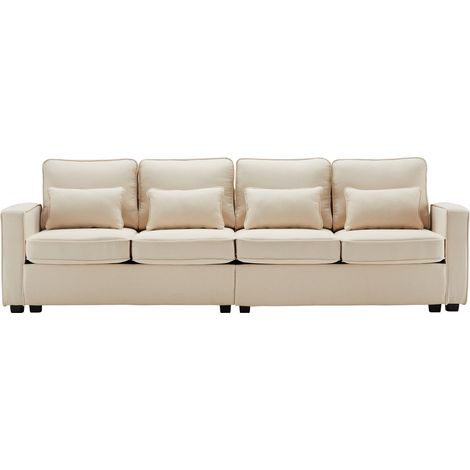 Canapé 4 places - 264x83x87 cm - avec accoudoirs et 4 coussins - tissu lin - beige (1/5)