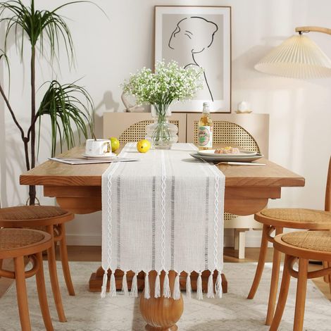Chemin de Table Bohème Coton et Lin 33×120 cm Ivoire