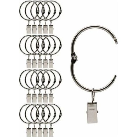 - 20 Pièces Anneaux à Pince à Rideau en métal Ouvrants, Ouverture et Fermeture faciles, diamètre intérieur 38 mm, pour Rideaux Lourds et Rideaux légers (Argent) (1/3)