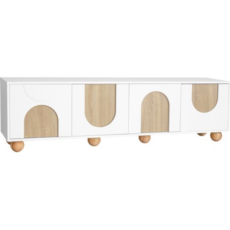 GagaGagaMeuble TV 4 portes blanc bois 175x38x50 cm (1/5)