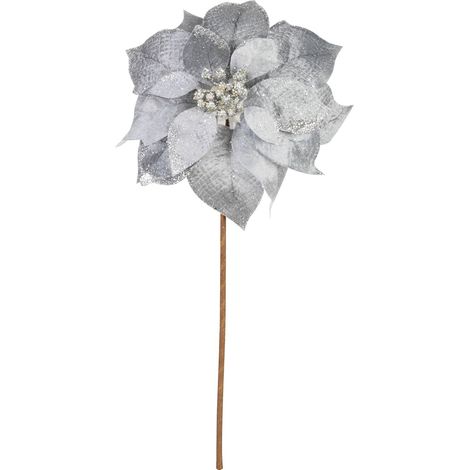 Blume MagicHome Weihnachten, Weihnachtsstern, silber, Stiel, 38 cm, Blütengröße: 24 cm (1/2)
