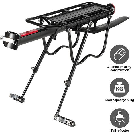 Wolketon Portapacchi posteriore universale per bici in alluminio, parafango e riflettore inclusi – Nero