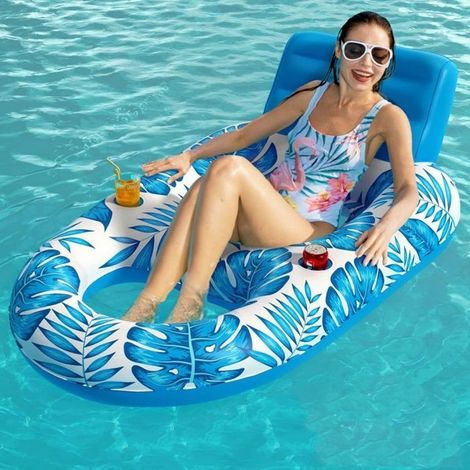 Matelas gonflable pour piscine, flotteur de piscine gonflable, hamac flottant avec appui-tête et porte-gobelets, matelas de pisc (1/5)