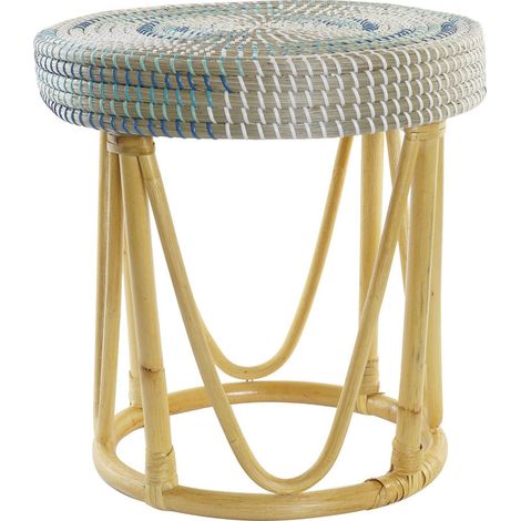 Pouf confort rotin turquoise esprit bohème chic - Turquoise tressé et blanc naturel (1/4)