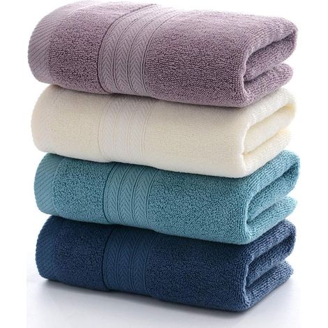 Serviette De Bain - Coton Peigné 100 % - 34 x 73 cm - Pour Salle De Bain, Visage, Mains, Gym Et Spa - Lot De 4