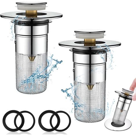2 Pièces Bouchon de Lavabo pour Trou d'évacuation 34-37mm, bonde de lavabo avec Panier filtrant, Bouchon de lavabo pour Baignoire Lavabo Pop-Up (1/5)
