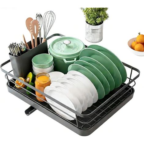 Rack À Vaisselle - Acier Inoxydable Et Plastique - Pour Évier De Cuisine - Avec Support À Couverts Détachable - 29 X 38 X 12,7 Cm - Gris (1/5)