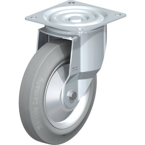 [GEBRAUCHT] B-Ware Blickle Lenkrolle Bockrolle Stahlblech Vollgummi Grau Fadenschutz Rollenlager (1/2)