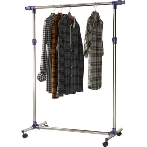 Portant à vêtements tringle réglable à roulettes en acier inox charge max. 25 kg