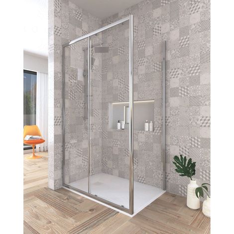 Box doccia angolare cm 80x120x200 vetro temperato 5 mm trasparente, 1 apertura scorrevole e profili cromo (1/5)