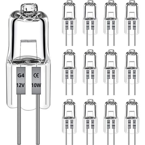 12 ampoules halogènes G4 12V 10W, à intensité variable, lumière blanche chaude 2700K, [Classe énergétique C] (1/4)