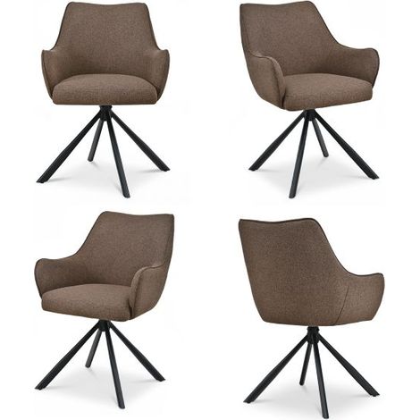 Bon Furni Tela Silla de comedor Moca, Set de 4, giratoria 360°, ergonómica con cojín de muelles, cremallera oculta y patas ajustables