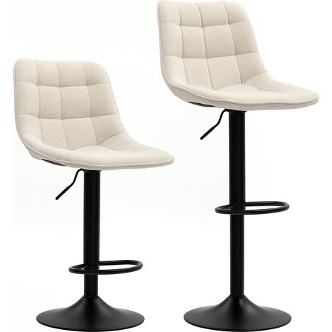 Ensemble de 2 tabourets de bar, chaises de bar rembourrées avec dossier, structure en acier, chaises réglables salon, beige (1/5)