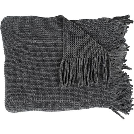 Plaid Chenille "Franges" 120x150cm Gris (1/5)